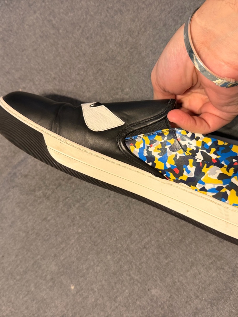 Fendi Leather Slip-On Sneakers with Multicolor Camouflage Accents - Picture 12 of 15
